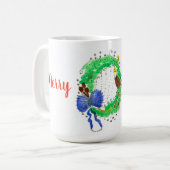Mug Joyeuse couronne colorée de Noël (Devant gauche)