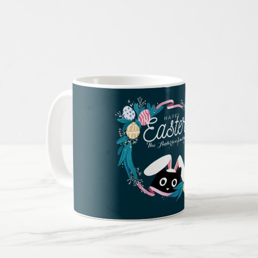 Mug Joyeuse couronne de Pâques, Chat Noir avec oreille (Devant gauche)