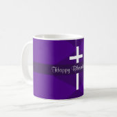 Mug Joyeuse Croix Blanche de Pâques Chrétien pourpre (Devant gauche)