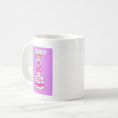 Mug Joyeuse demie-anniversaire dame debout sur un gâte (Devant gauche)