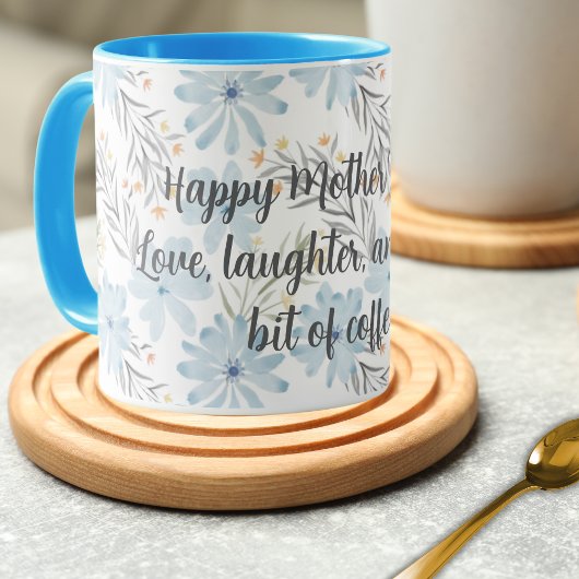 Mug Joyeuse fête des mères à l'aquarelle bleue florale