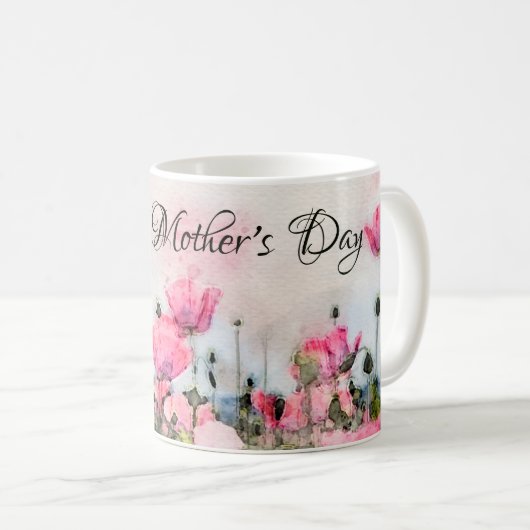 Mug Joyeuse Fête des Mères Aquarelle rose florale (Devant droit)