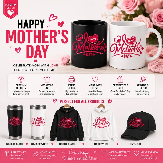 Mug Joyeuse fête des mères avec des roses et des cœurs