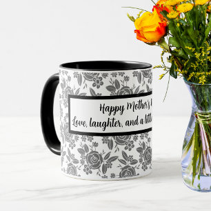 Mug Joyeuse fête des mères avec motif floral Rose gris