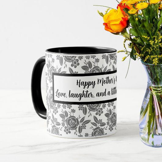 Mug Joyeuse fête des mères avec motif floral Rose gris