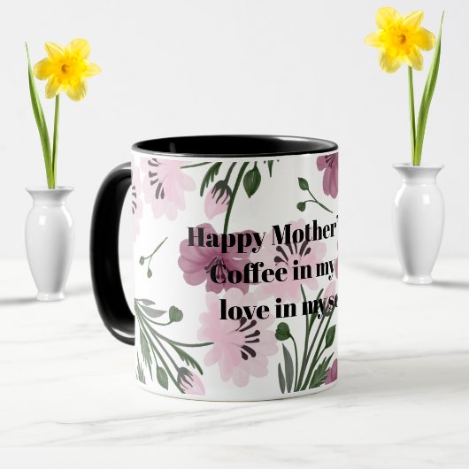Mug Joyeuse fête des mères avec motif floral rose viol
