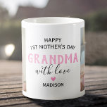 Mug Joyeuse fête des mères grand-mère Photo<br><div class="desc">La tasse de la grand-mère du jour de la première mère avec le mignon dicton "ma grand-mère du jour de la 1ère mère heureuse",  2 photos du petit-enfant,  un coeur rose,  et le nom des enfants.</div>