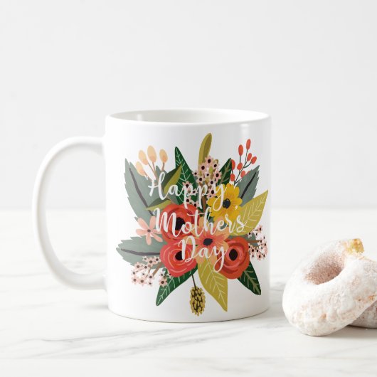 Mug Joyeuse fête des mères Moderne Écriture Florale Co (Avec donut)