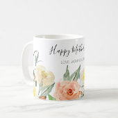 Mug Joyeuse Fête des Mères Peach Watercolor Flowers (Devant gauche)