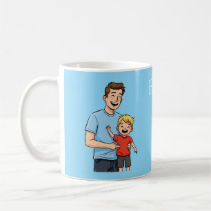 Mug Joyeuse Fête des Pères Papa et Fils Bleu Cartoon