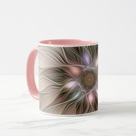 Mug Joyeuse Fleur Abstrait Beige Brown Floral Fractal (Devant gauche)