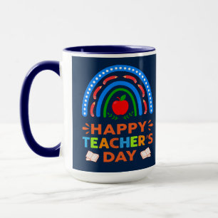 Mug Joyeuse journée des enseignants Arc en ciel et caf