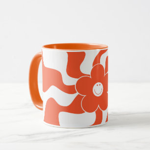 Mug Joyeuse marguerite rétro en orange et blanc