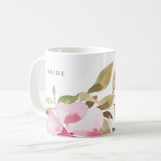 Mug Joyeuse mariée Mariage de Florals d'aquarelle (Devant gauche)