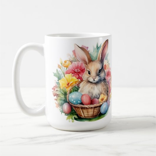 Mug Joyeuse peinture d'aquarelle de lapin de Pâques (Gauche)