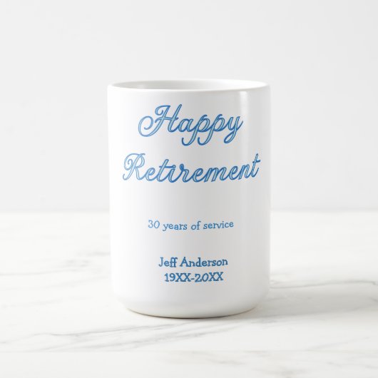 Mug Joyeuse retraite bleue années de service nom paste (Centre)