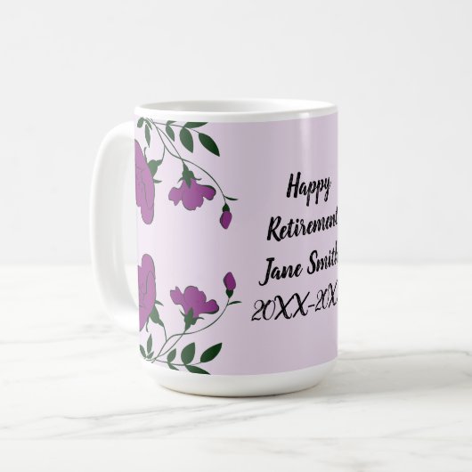 Mug Joyeuse retraite Florale à fleurs violettes employ (Devant gauche)