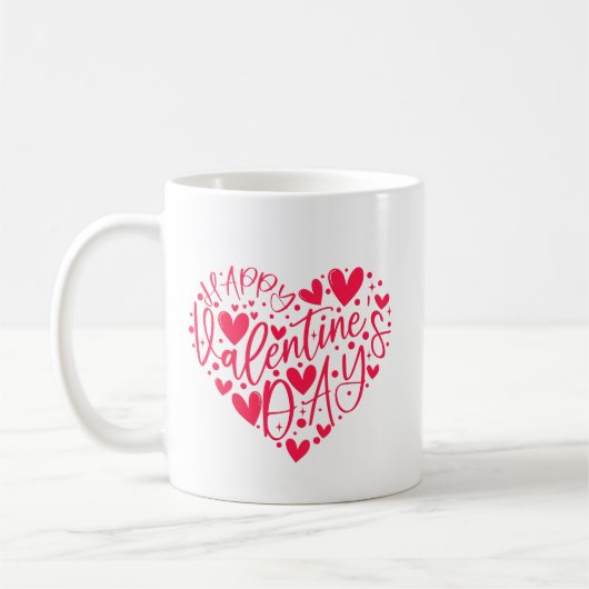 Mug Joyeuse Saint-Valentin lettrage en forme de cœur (Gauche)