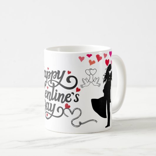Mug Joyeuse Saint-Valentin Silhouette Romantique (Devant droit)