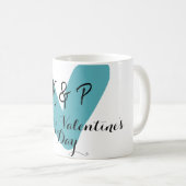 Mug Joyeuse Saint-Valentin turquoise cœur nom lettre  (Devant droit)