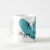 Mug Joyeuse Saint-Valentin turquoise cœur nom lettre  (Devant gauche)