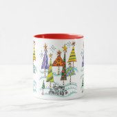 Mug Joyeuses fêtes ! De beaux arbres de Noël aux étoil (Centre)