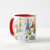 Mug Joyeuses fêtes ! De beaux arbres de Noël aux étoil (Devant gauche)
