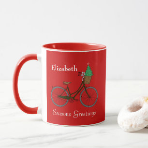 Mug Joyeuses Fêtes de vélo Festif personnalisé rouge
