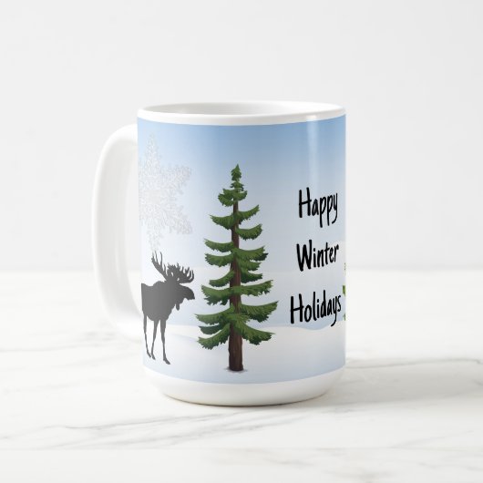 Mug Joyeuses Fêtes d'Hiver Élan et Flocon de Neige (Devant gauche)