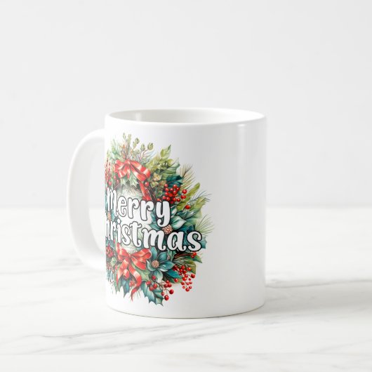 Mug Joyeuses Fêtes | Joyeuse couronne de Noël (Devant gauche)