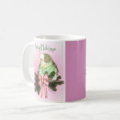 Mug Joyeuses fêtes Parakeet vert avec Bow de Noël (Devant gauche)
