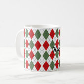 Mug Joyeuses Fêtes Rouge Vert Argyle à carreaux (Devant gauche)