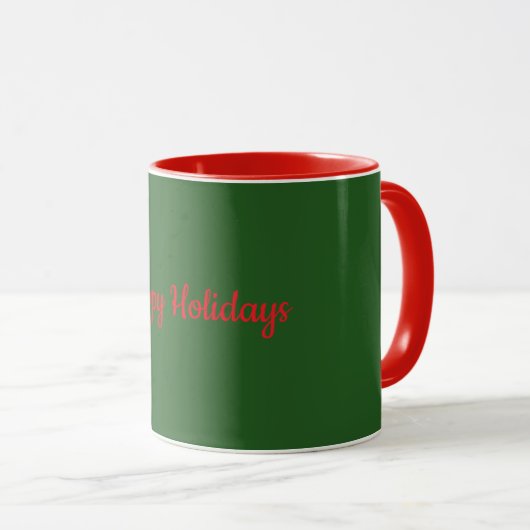 Mug Joyeuses Fêtes Vert avec Garniture Rouge, (Devant droit)
