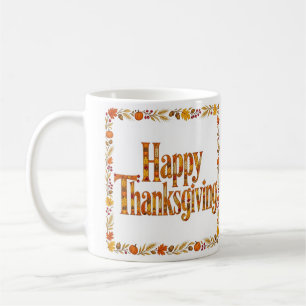 Mug Joyeuses lettres de Thanksgiving remplies de feuil