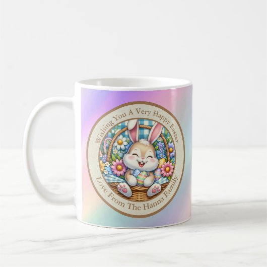 Mug Joyeuses Pâques avec un lapin mignon, des œufs et (Gauche)