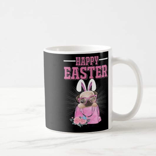 Mug Joyeuses Pâques Chien Drôle Pug Lapin _1 (Droite)