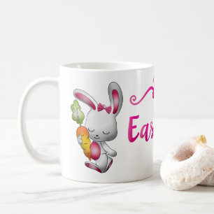 Mug Joyeuses Pâques Lapin Blanc Script Rose Personnali