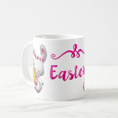Mug Joyeuses Pâques Lapin Blanc Script Rose Personnali (Devant gauche)