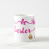 Mug Joyeuses Pâques Lapin Blanc Script Rose Personnali (Centre)