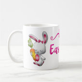 Mug Joyeuses Pâques Lapin Blanc Script Rose Personnali (Gauche)