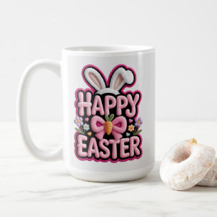 Mug Joyeuses Pâques Oreilles de Lapin Mignon Nœud Caro