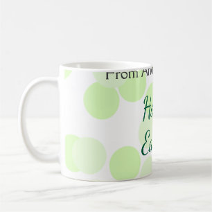 Mug Joyeuses Pâques pois gris vert nom de famille