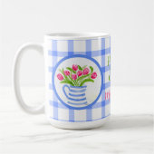 Mug Joyeuses Pâques Tulipes Aquarelle Bleu Vichy (Gauche)