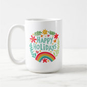 Mug Joyeuses Vacances Arc-en-ciel mignon à la main col (Gauche)