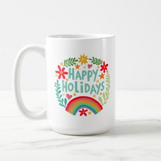 Mug Joyeuses Vacances Arc-en-ciel mignon à la main col (Gauche)