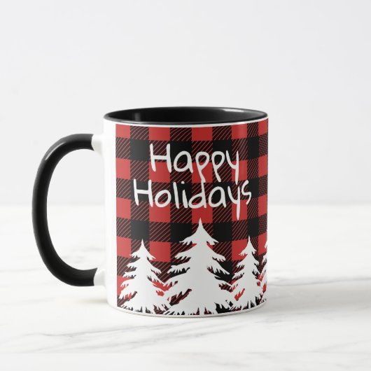 Mug Joyeuses vacances Buffalo rustique Plaid & Arbres  (Gauche)