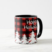 Mug Joyeuses vacances Buffalo rustique Plaid & Arbres  (Devant droit)