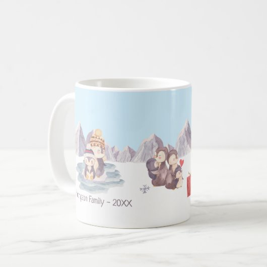 Mug Joyeuses vacances de mignons pingouins jouant dans (Devant gauche)