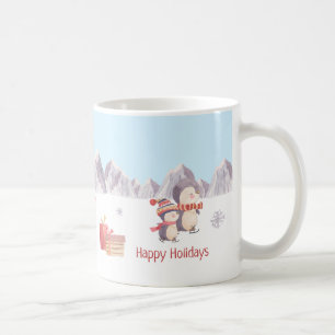 Mug Joyeuses vacances de mignons pingouins jouant dans
