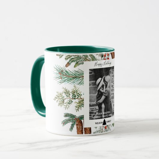 Mug Joyeuses vacances Famille Photo Pine Noël (Devant gauche)